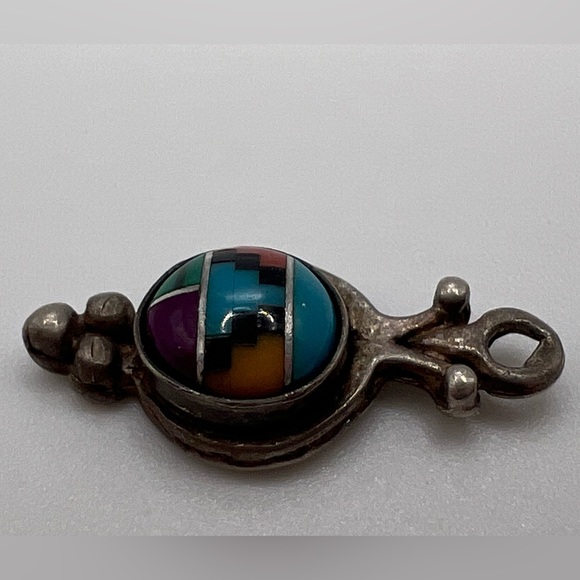 Turquoise Multi Gemstone Inlay Sterling Silver 925 Necklace Pendant or Charm - Picture 2 of 3